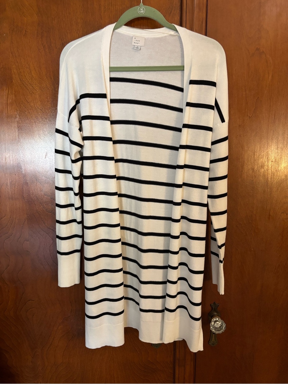 Black & White Striped Open Cardigan Sweater belted back size S